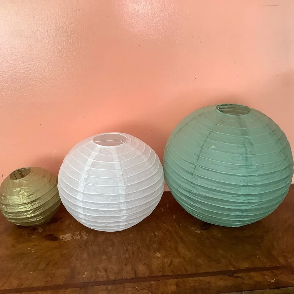 12PCS Green, Gold, White Paper Lanterns for Weddings & Parties 12”, 10”, 4”